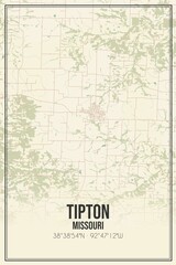 Retro US city map of Tipton, Missouri. Vintage street map.