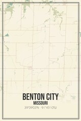 Retro US city map of Benton City, Missouri. Vintage street map.