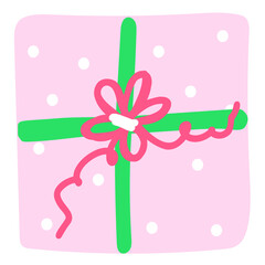 hand drawn gift box with ribbon,top view illustration,silhouette of holiday present, element for birthday, Christmas or New year,baby shower decoration,flat lay sticker.