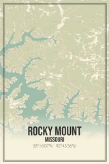 Retro US city map of Rocky Mount, Missouri. Vintage street map.