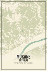 Retro US city map of Mokane, Missouri. Vintage street map.