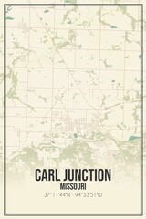 Retro US city map of Carl Junction, Missouri. Vintage street map.