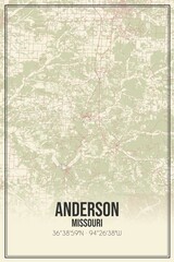 Retro US city map of Anderson, Missouri. Vintage street map.