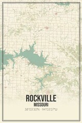 Retro US city map of Rockville, Missouri. Vintage street map.