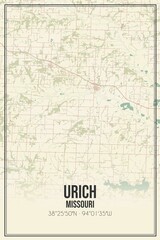 Retro US city map of Urich, Missouri. Vintage street map.
