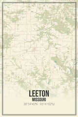 Retro US city map of Leeton, Missouri. Vintage street map.