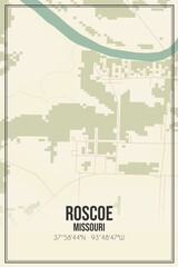 Retro US city map of Roscoe, Missouri. Vintage street map.