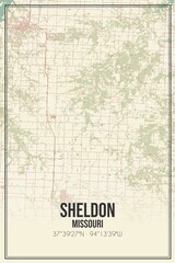 Retro US city map of Sheldon, Missouri. Vintage street map.