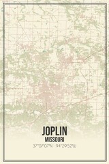 Retro US city map of Joplin, Missouri. Vintage street map.