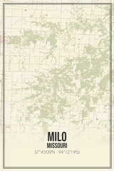 Retro US city map of Milo, Missouri. Vintage street map.