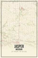 Retro US city map of Jasper, Missouri. Vintage street map.