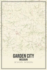 Retro US city map of Garden City, Missouri. Vintage street map.