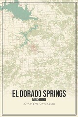 Retro US city map of El Dorado Springs, Missouri. Vintage street map.