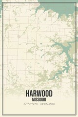 Retro US city map of Harwood, Missouri. Vintage street map.