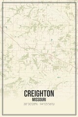 Retro US city map of Creighton, Missouri. Vintage street map.