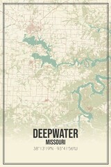 Retro US city map of Deepwater, Missouri. Vintage street map.