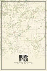 Retro US city map of Hume, Missouri. Vintage street map.