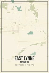 Retro US city map of East Lynne, Missouri. Vintage street map.