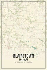 Retro US city map of Blairstown, Missouri. Vintage street map.