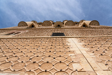 Wide Angle Close up of the Wall of the Alcazar de Segovia with the Balconies in the background