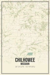 Retro US city map of Chilhowee, Missouri. Vintage street map.