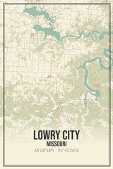 Retro US city map of Lowry City, Missouri. Vintage street map.