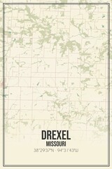 Retro US city map of Drexel, Missouri. Vintage street map.
