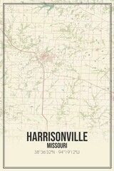 Retro US city map of Harrisonville, Missouri. Vintage street map.