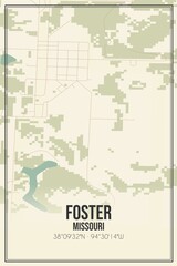 Retro US city map of Foster, Missouri. Vintage street map.