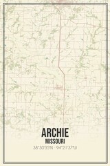Retro US city map of Archie, Missouri. Vintage street map.