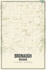 Retro US city map of Bronaugh, Missouri. Vintage street map.