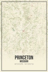 Retro US city map of Princeton, Missouri. Vintage street map.