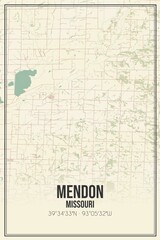 Retro US city map of Mendon, Missouri. Vintage street map.