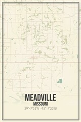 Retro US city map of Meadville, Missouri. Vintage street map.