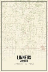 Retro US city map of Linneus, Missouri. Vintage street map.