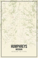 Retro US city map of Humphreys, Missouri. Vintage street map.