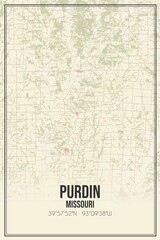 Retro US city map of Purdin, Missouri. Vintage street map.