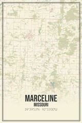 Retro US city map of Marceline, Missouri. Vintage street map.