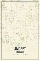 Retro US city map of Amoret, Missouri. Vintage street map.