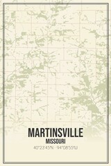 Retro US city map of Martinsville, Missouri. Vintage street map.