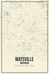 Retro US city map of Maysville, Missouri. Vintage street map.