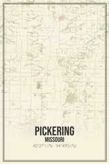 Retro US city map of Pickering, Missouri. Vintage street map.