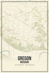 Retro US city map of Oregon, Missouri. Vintage street map.