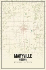 Retro US city map of Maryville, Missouri. Vintage street map.
