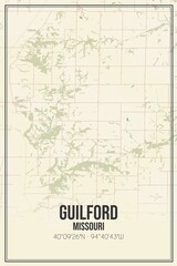Retro US city map of Guilford, Missouri. Vintage street map.