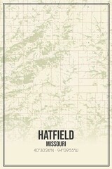 Retro US city map of Hatfield, Missouri. Vintage street map.