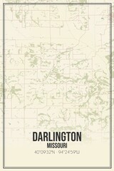 Retro US city map of Darlington, Missouri. Vintage street map.