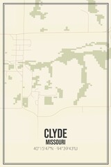 Retro US city map of Clyde, Missouri. Vintage street map.