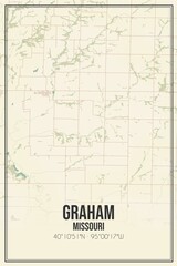 Retro US city map of Graham, Missouri. Vintage street map.