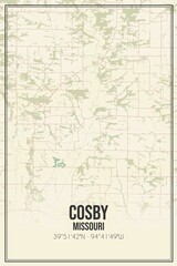 Retro US city map of Cosby, Missouri. Vintage street map.